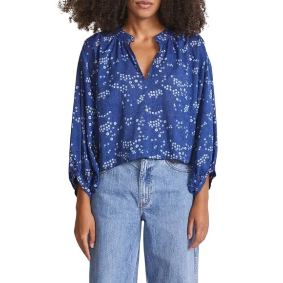 APIECE APART topa organic cotton popover top Women's S - Blue Splattered Lapi - Picture 1 of 8